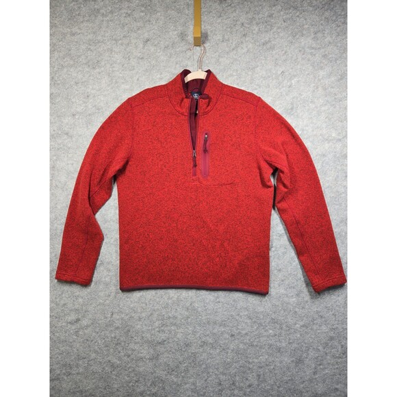 Lands End Sweater Fleece 1/4 Zip Pull Over Heathered Deep Red Men's Medium Tall - Picture 1 of 9